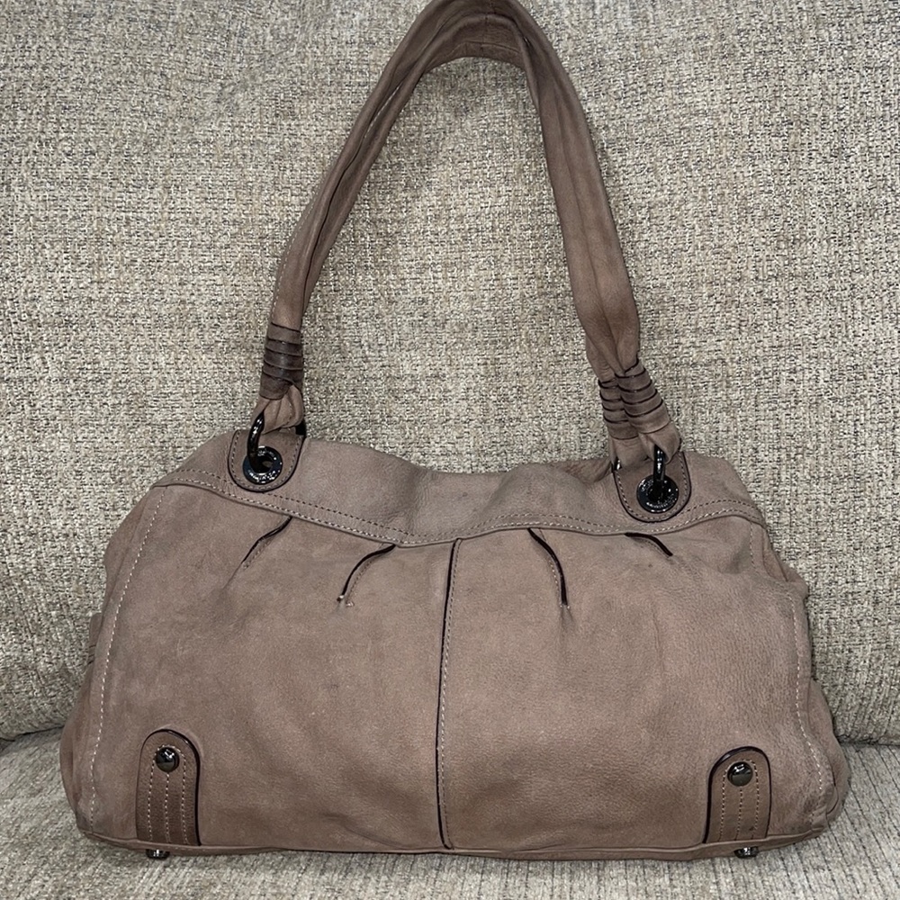 B. makowsky Shoulder Bag Purse In Cream/ Dark Beige vintage suede